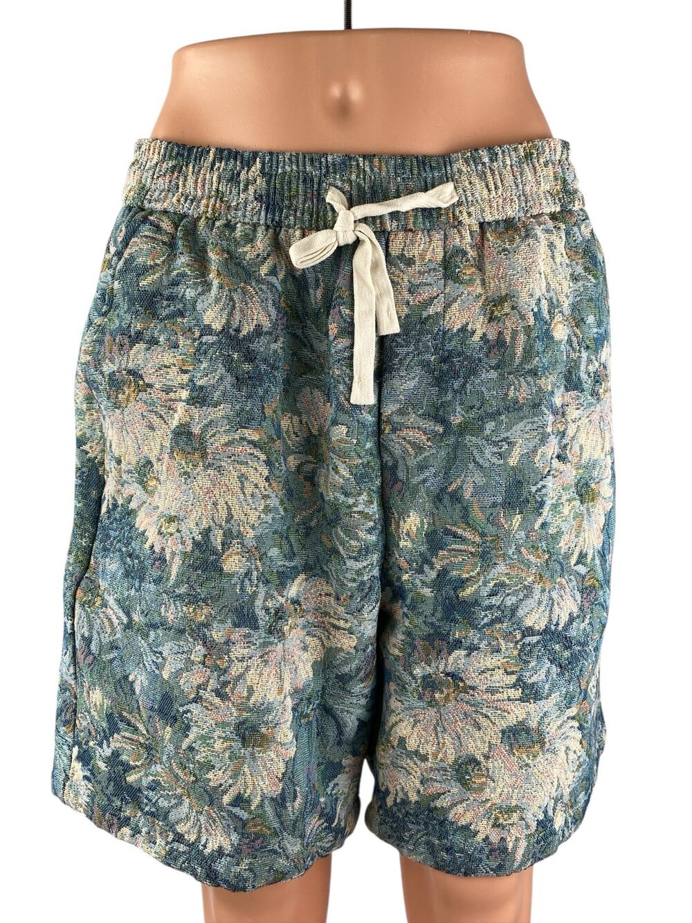 Manfinity Men's Blue Floral High Rise Elastic Waist Drawstring Bermuda Shorts L